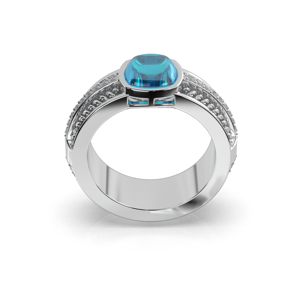Sterling Silver Blue Opal Ring, White Diamond Accent - Modern Cocktail Jewelry