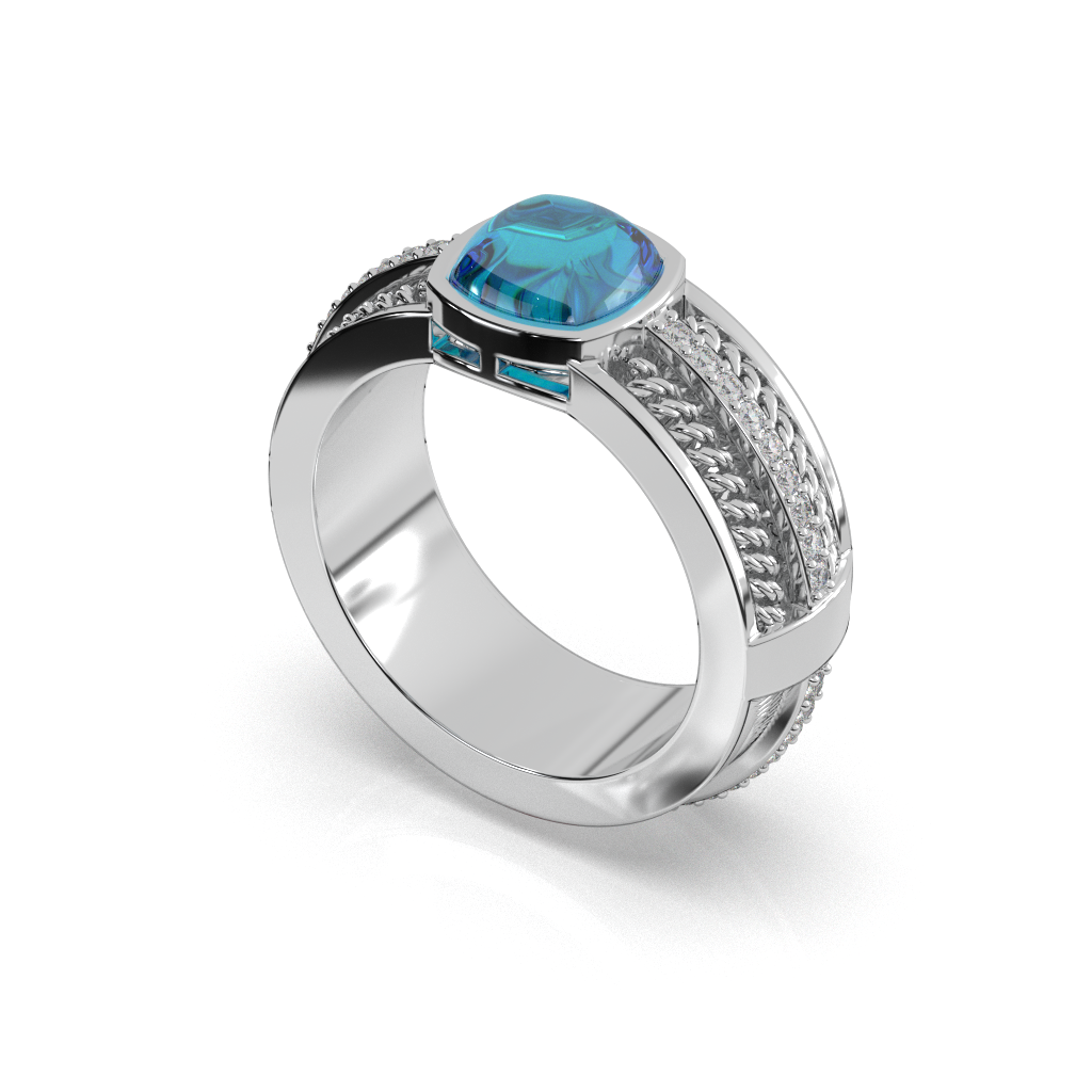 Sterling Silver Blue Opal Ring, White Diamond Accent - Modern Cocktail Jewelry