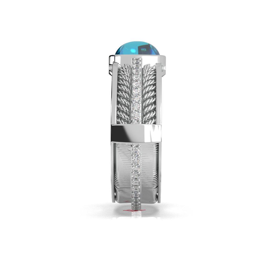 Sterling Silver Blue Opal Ring, White Diamond Accent - Modern Cocktail Jewelry