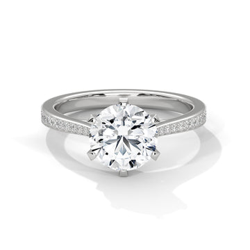 Round Brilliant Diamond Engagement Ring in 14K White Gold, 1.50 Carat Lab Grown Diamond with Pavé Band