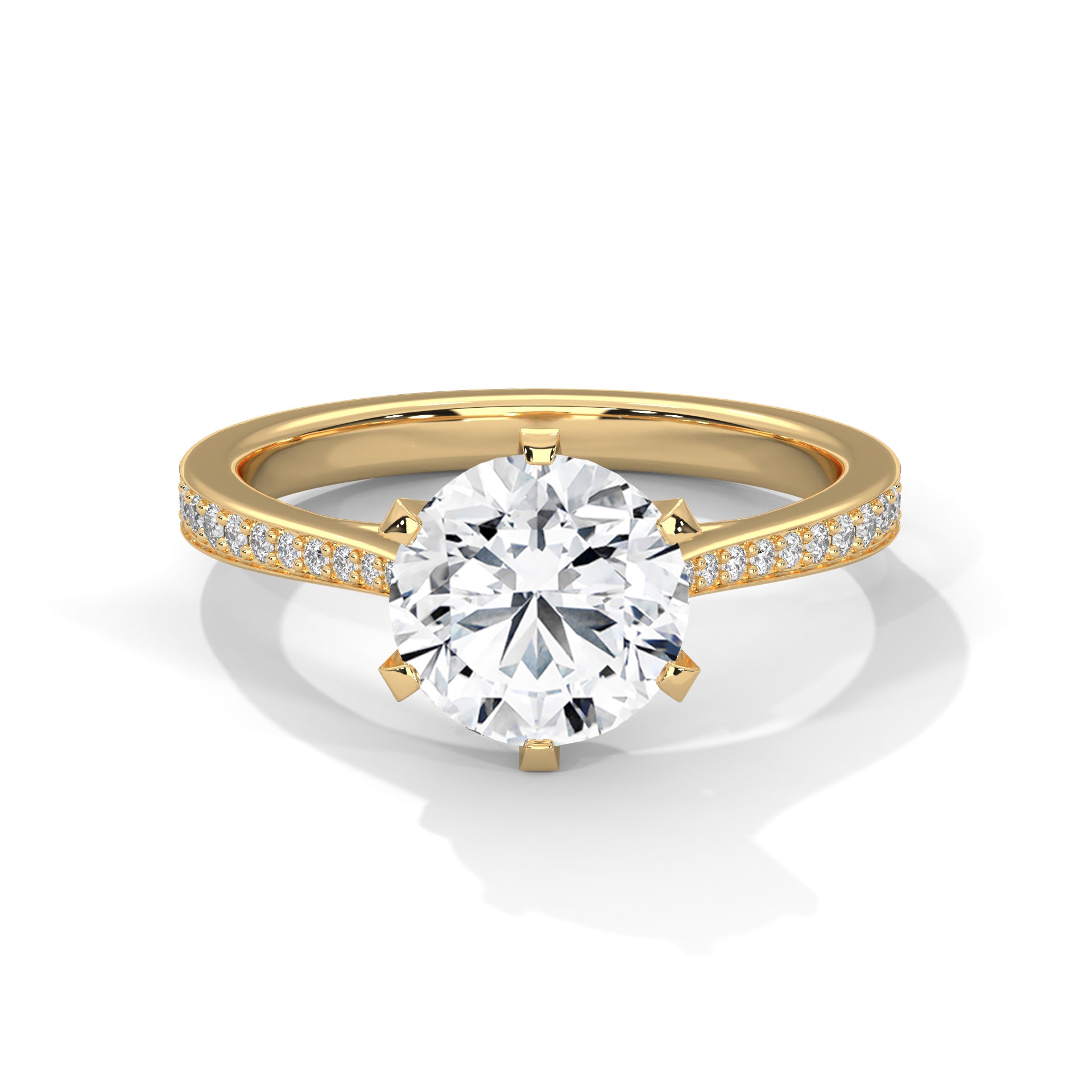 Round Brilliant Diamond Engagement Ring in 14K Yellow Gold, 1.50 Carat Lab Grown Diamond with Pavé Band