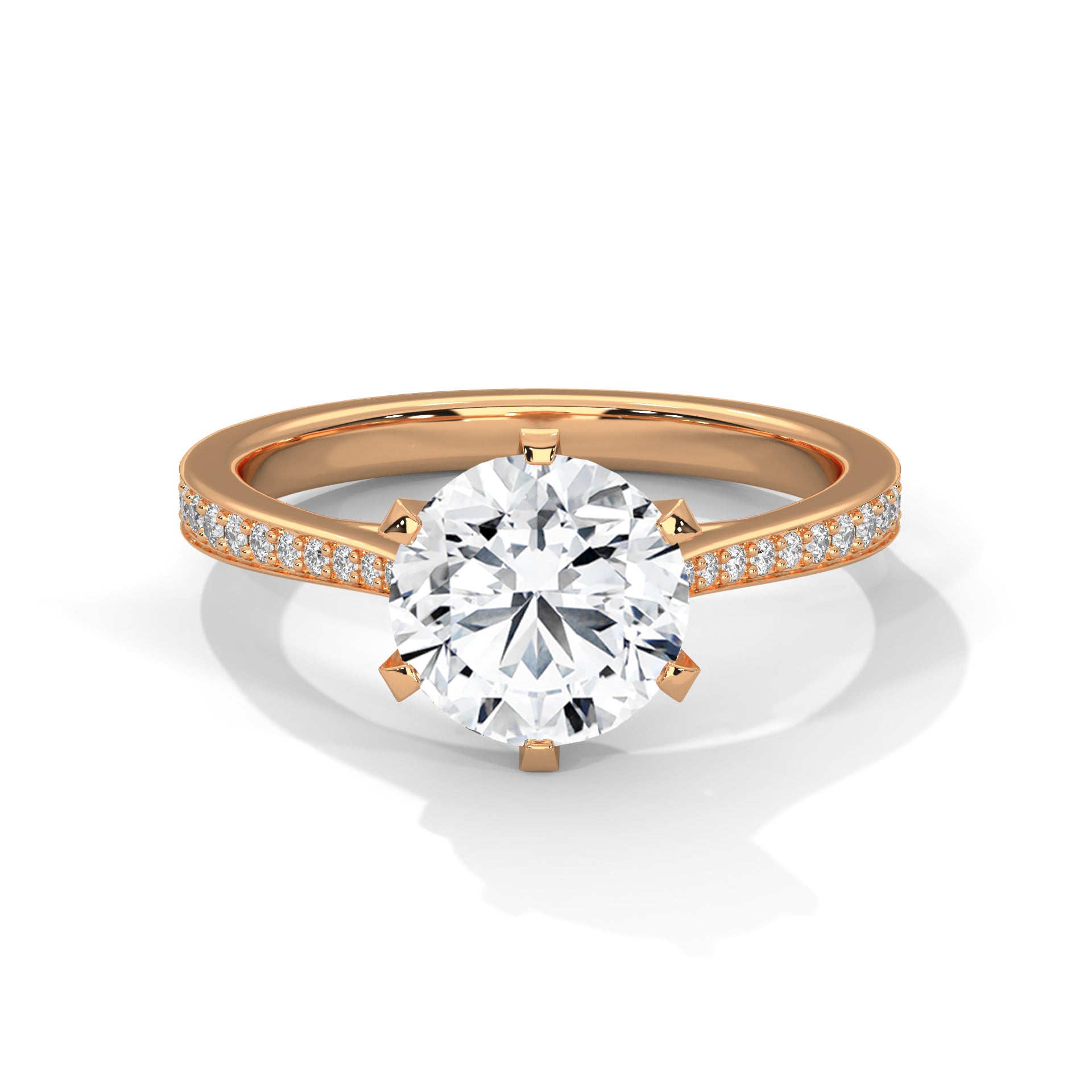 Round Brilliant Diamond Engagement Ring in 14K Rose Gold, 1.50 Carat Lab Grown Diamond with Pavé Band