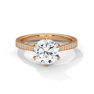 Round Brilliant Diamond Engagement Ring in 14K Rose Gold, 1.50 Carat Lab Grown Diamond with Pavé Band