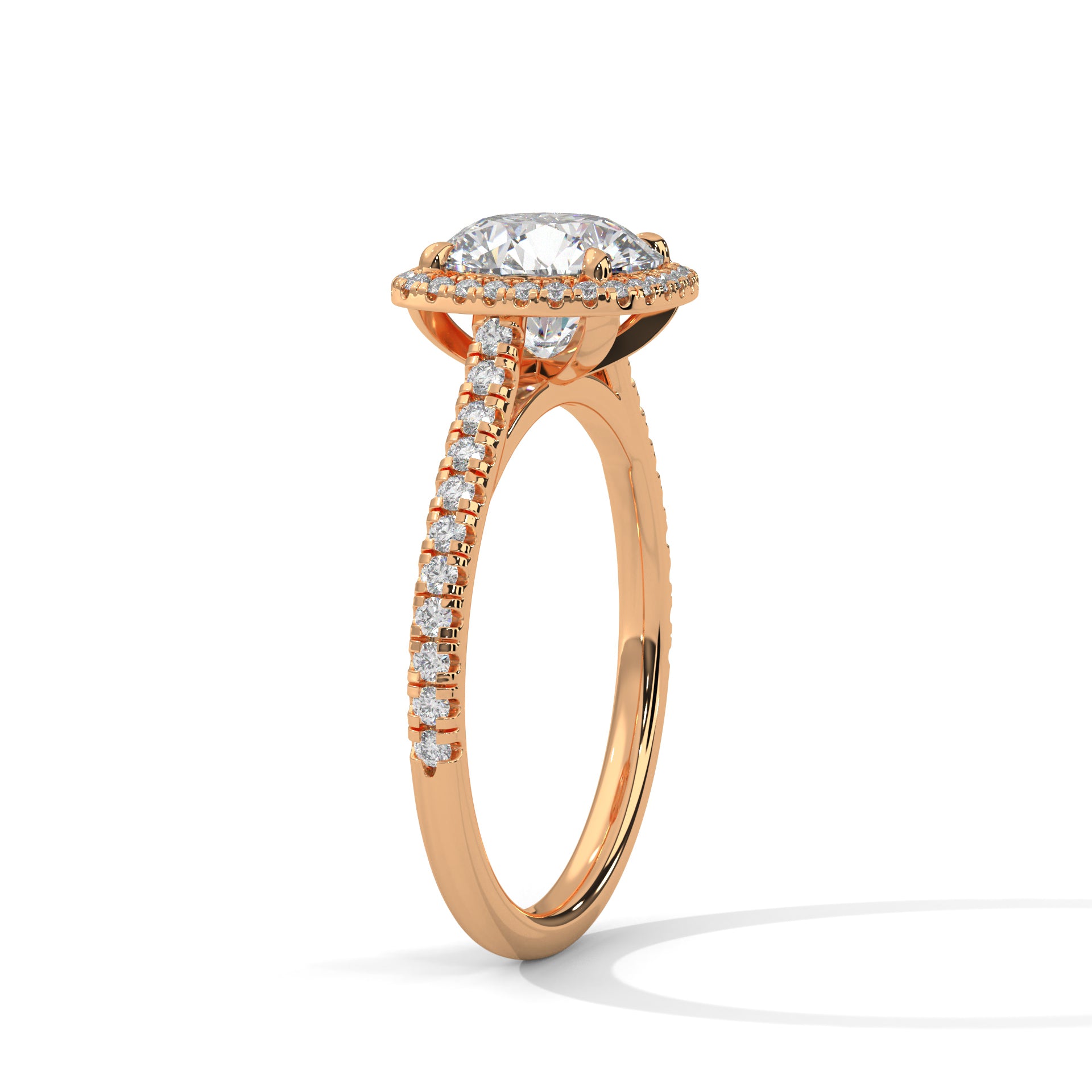 Round Cut Halo Diamond Engagement Ring in 14K Rose Gold,2.00 Carat Lab Grown Diamond Pavé Bridal Ring