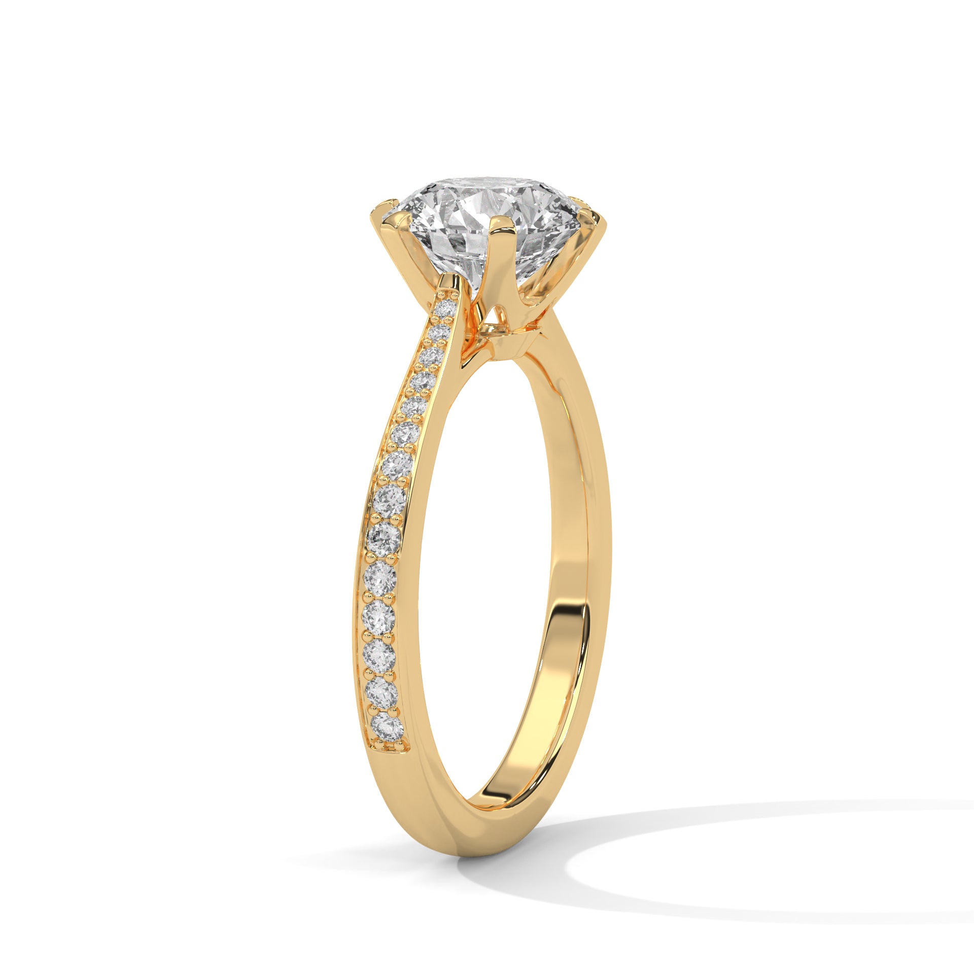 Round Brilliant Diamond Engagement Ring in 14K Yellow Gold, 1.50 Carat Lab Grown Diamond with Pavé Band
