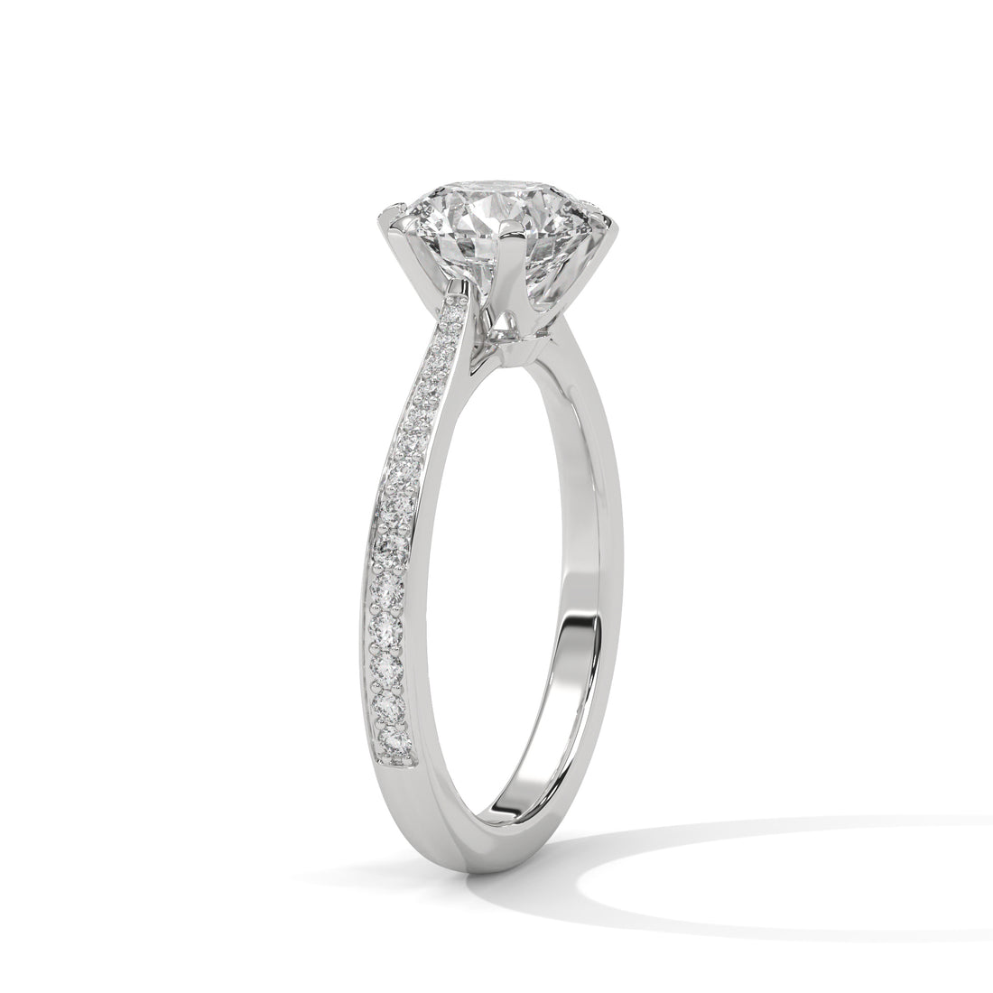 Round Brilliant Diamond Engagement Ring in 14K White Gold, 1.50 Carat Lab Grown Diamond with Pavé Band
