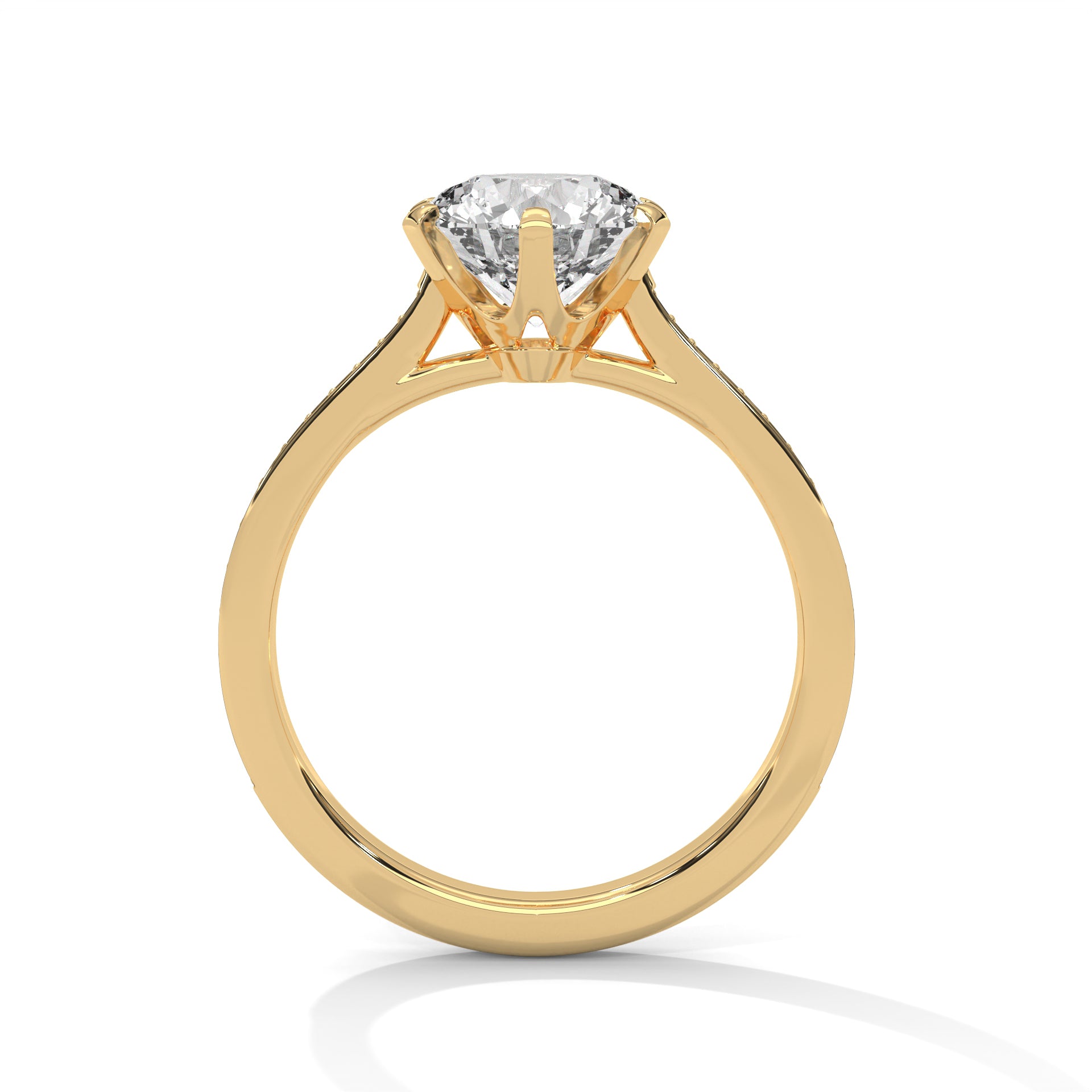 Round Brilliant Diamond Engagement Ring in 14K Yellow Gold, 1.50 Carat Lab Grown Diamond with Pavé Band