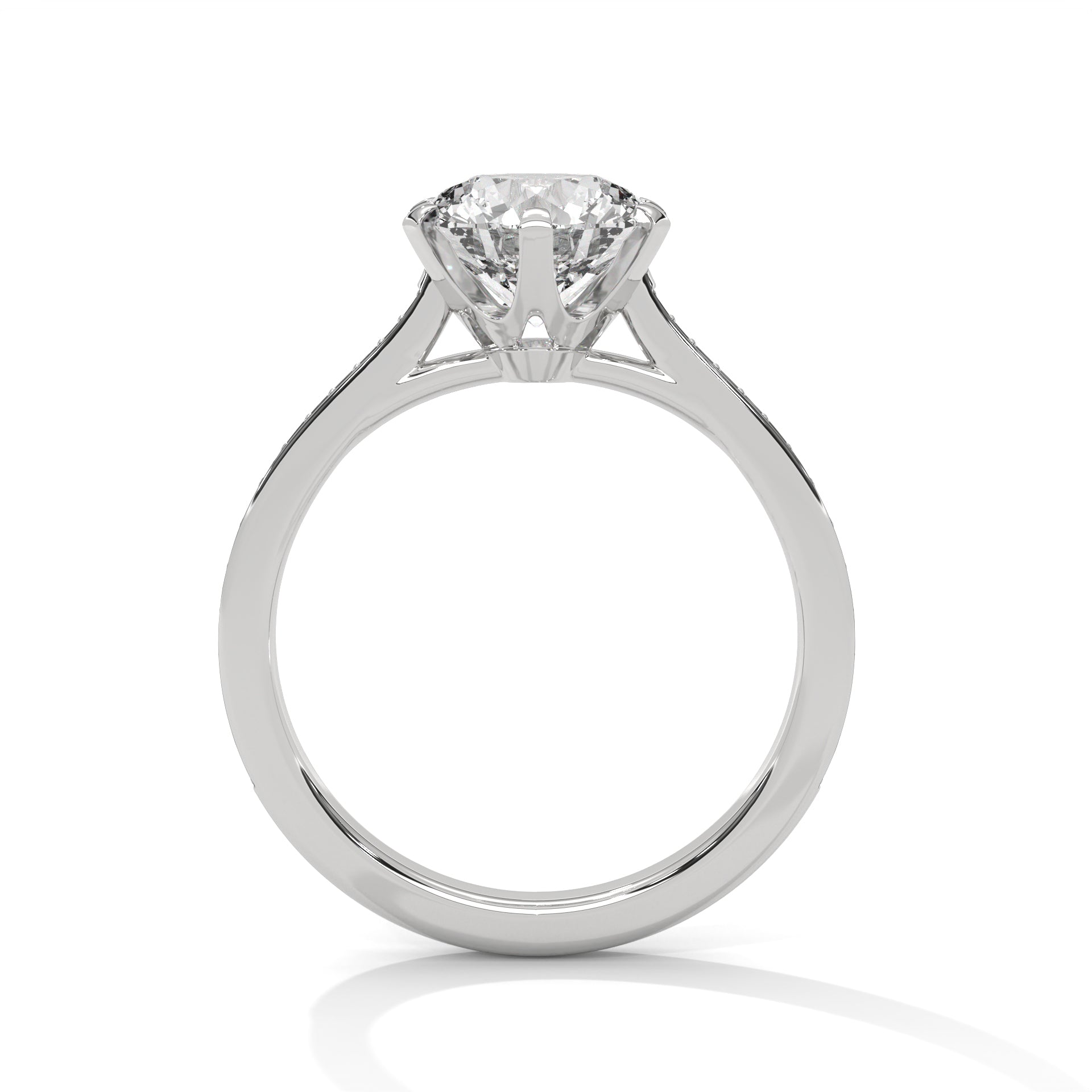Round Brilliant Diamond Engagement Ring in 14K White Gold, 1.50 Carat Lab Grown Diamond with Pavé Band