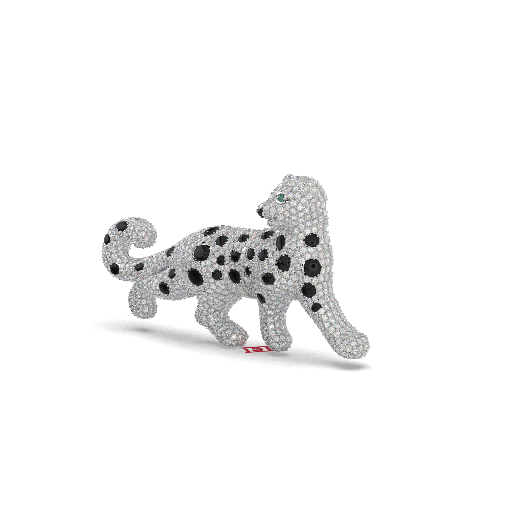 Luxury Diamond Leopard Brooch Pendant 18K White Gold Black Diamond Panther Pin High Jewelry Statement Piece