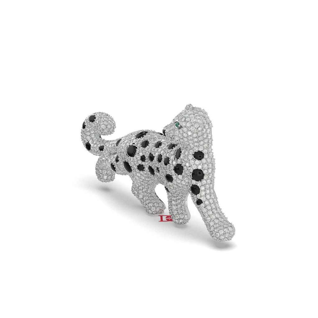 Luxury Diamond Leopard Brooch Pendant 18K White Gold Black Diamond Panther Pin High Jewelry Statement Piece
