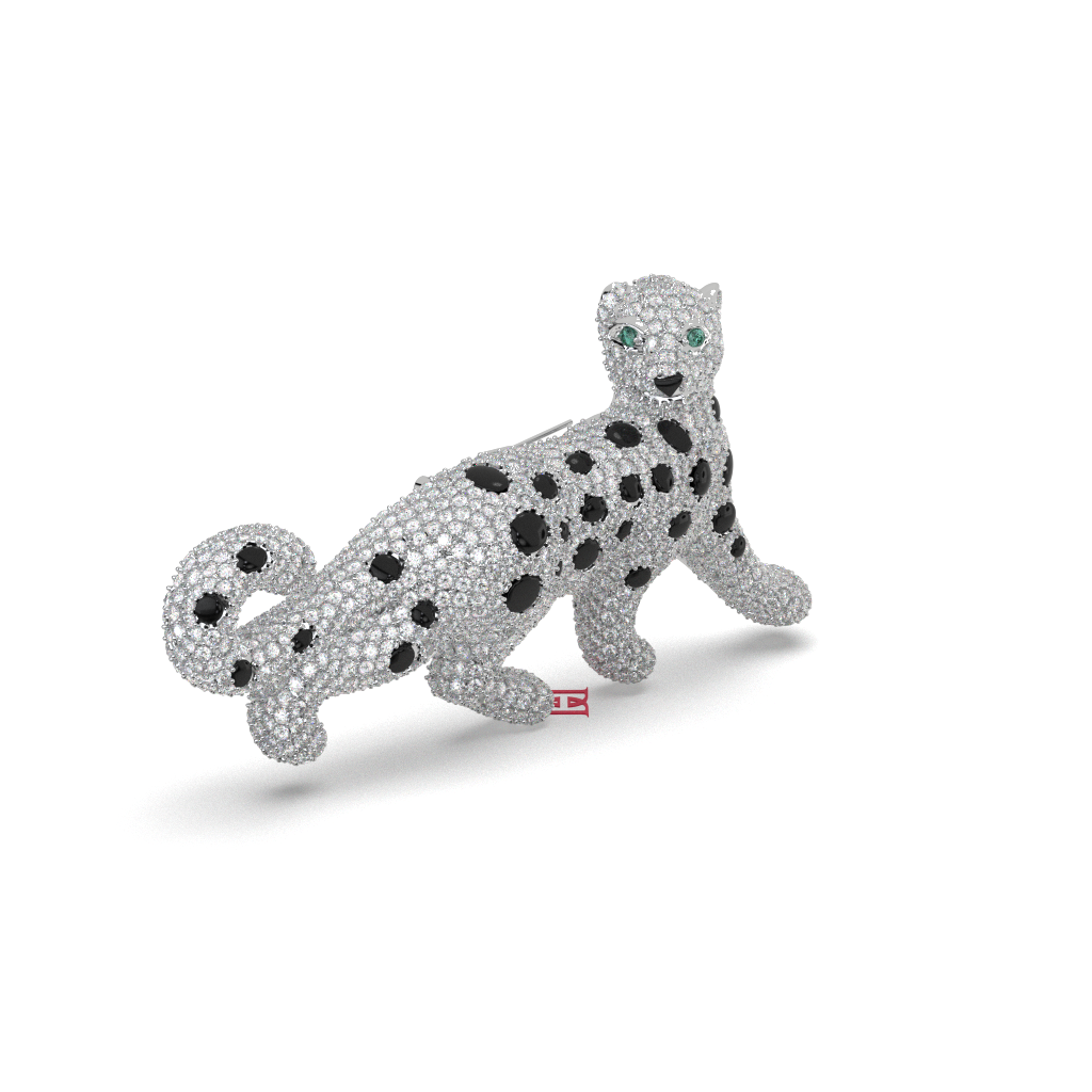 Luxury Diamond Leopard Brooch Pendant 18K White Gold Black Diamond Panther Pin High Jewelry Statement Piece