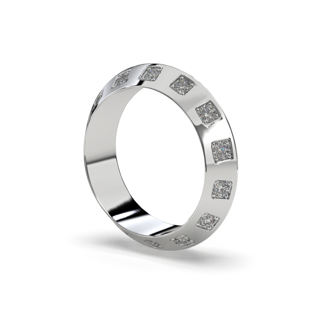 Sterling Silver Square Diamond Band Ring, Modern Unisex Jewelry