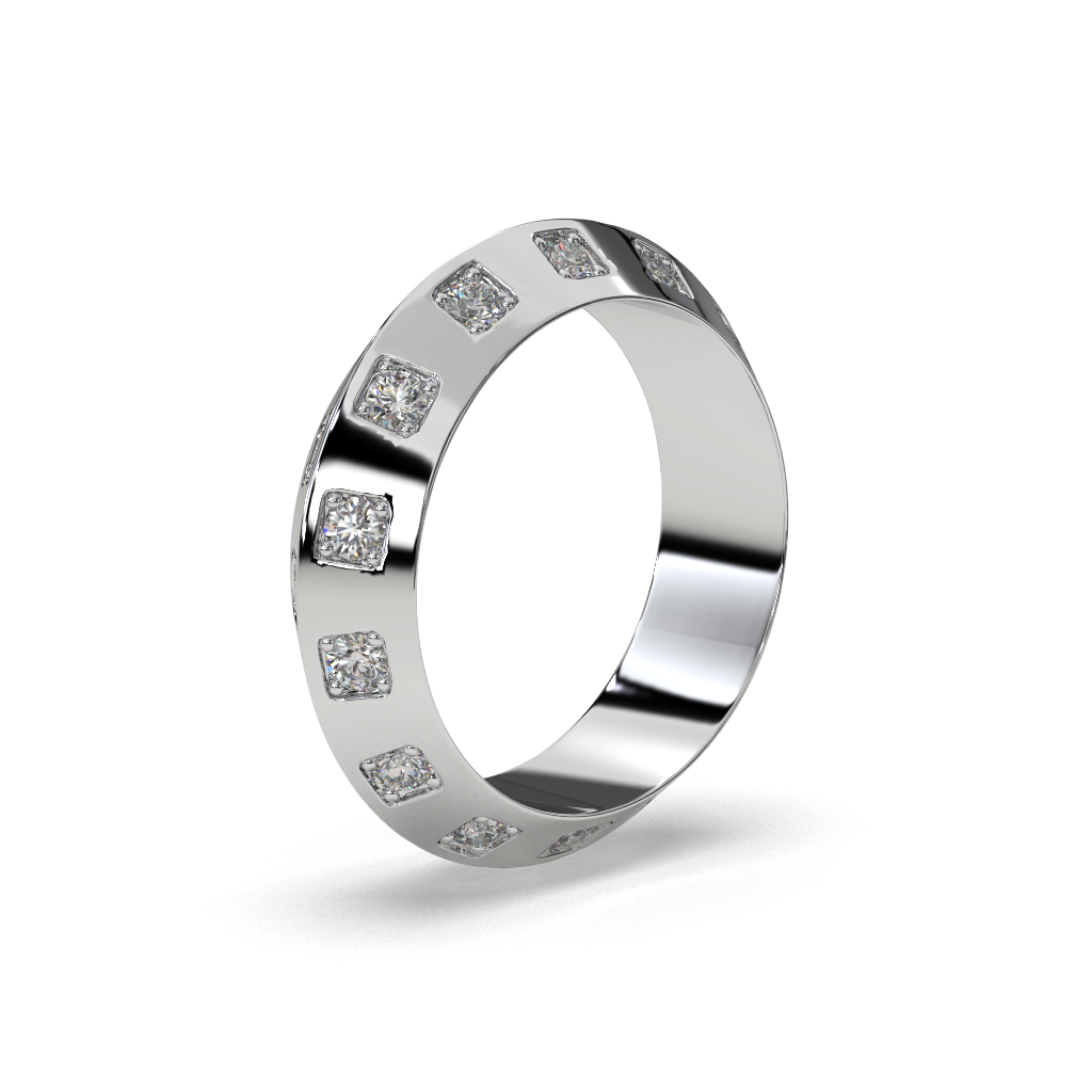 Sterling Silver Square Diamond Band Ring, Modern Unisex Jewelry