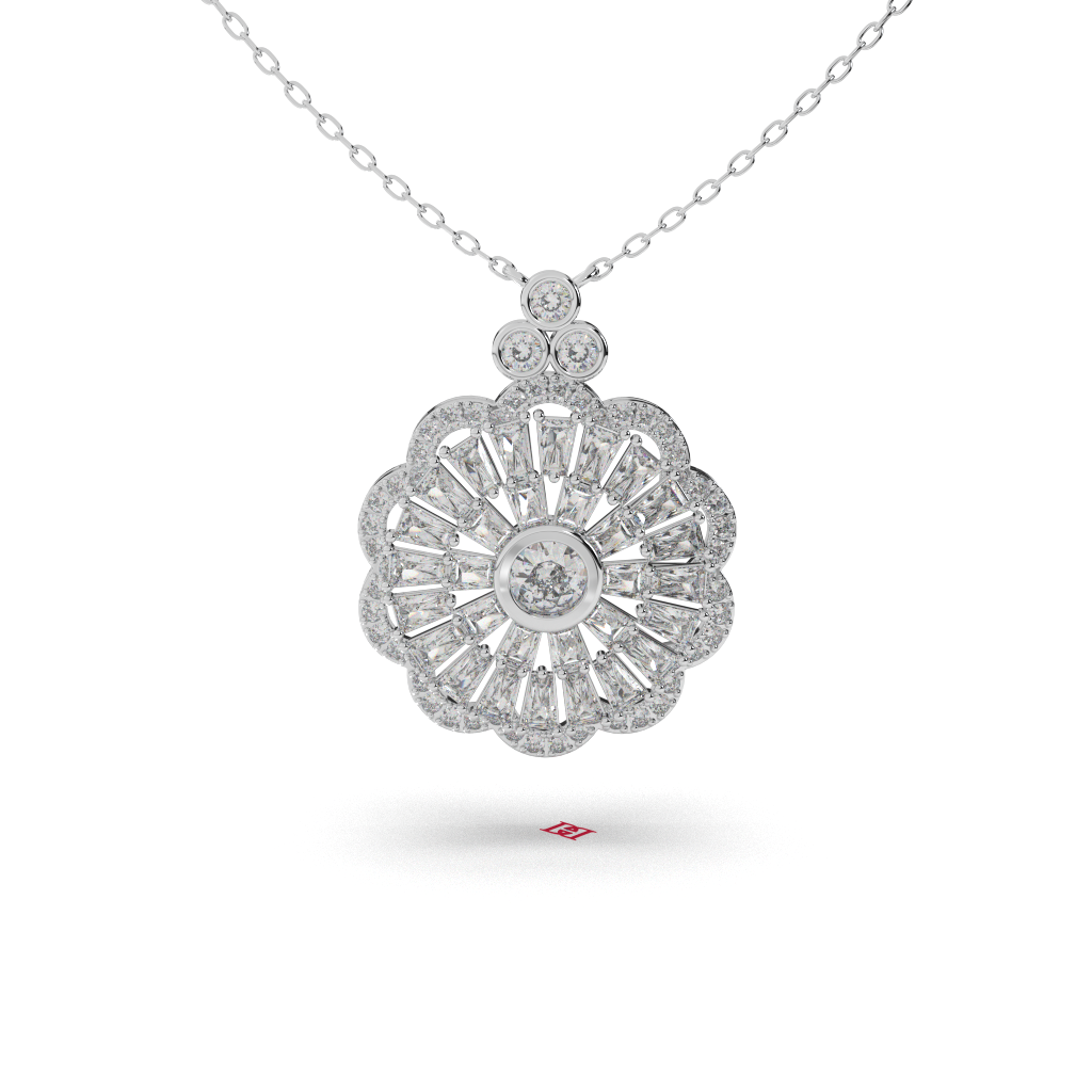 925 Sterling Silver Floral Halo Pendant Necklace, Sunburst Design