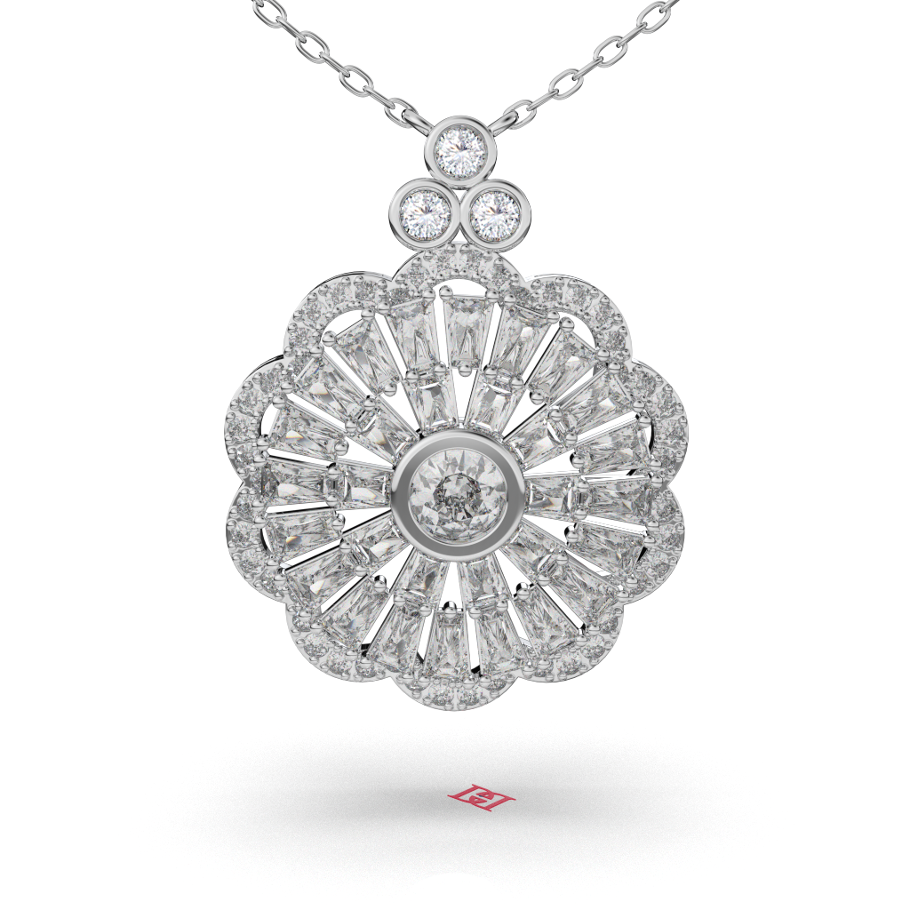 925 Sterling Silver Floral Halo Pendant Necklace, Sunburst Design