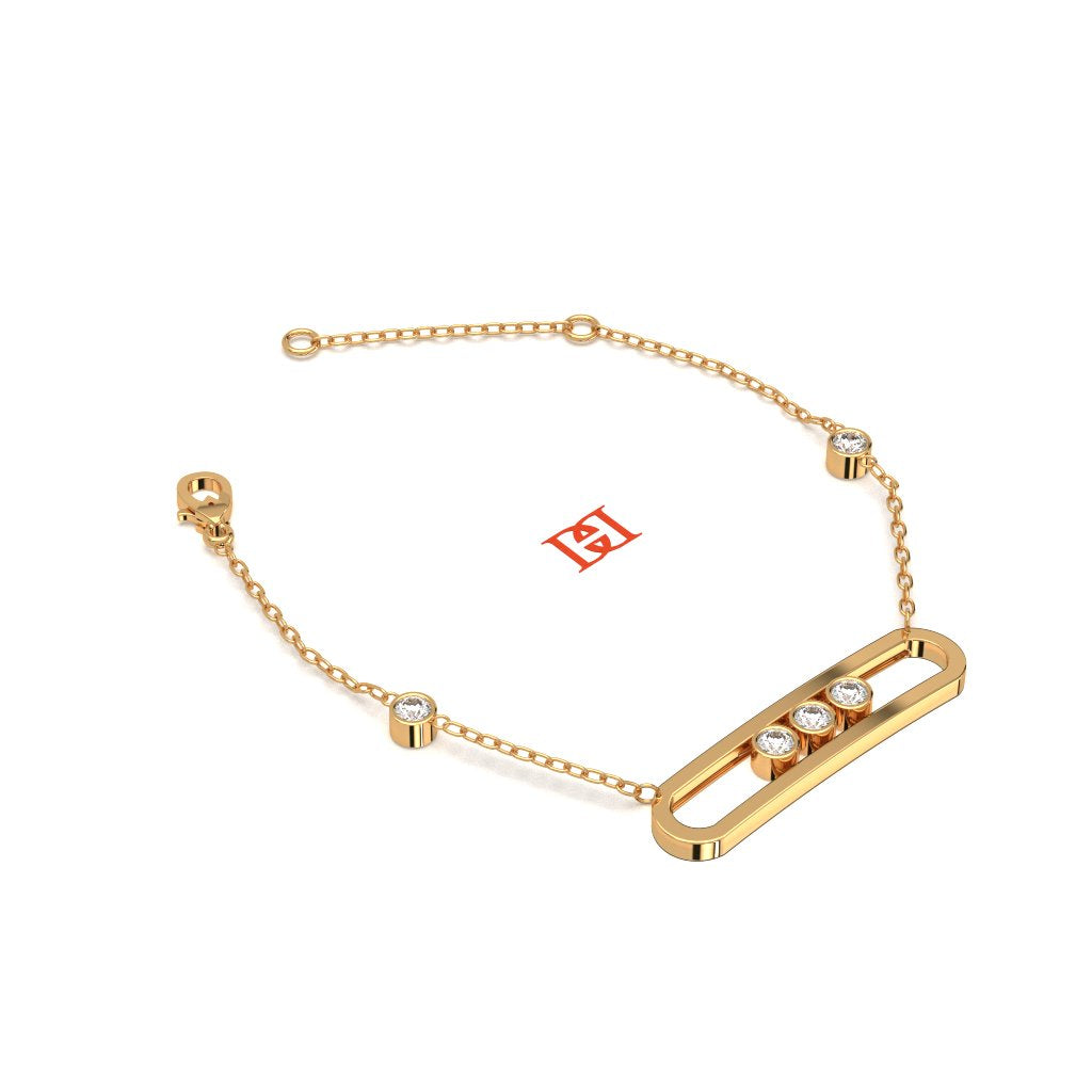 Luxury 925 Sterling Silver Gold Plated Diamond Bracelet, Minimal Bar Charm Bracelet, Dainty Everyday Jewelry Gift Her & Him