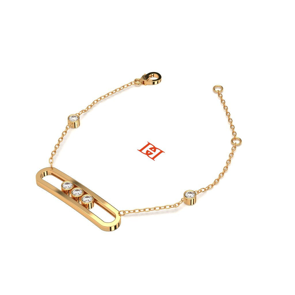 Luxury 925 Sterling Silver Gold Plated Diamond Bracelet, Minimal Bar Charm Bracelet, Dainty Everyday Jewelry Gift Her & Him