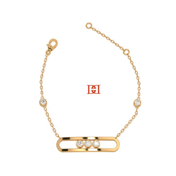 Luxury 925 Sterling Silver Gold Plated Diamond Bracelet, Minimal Bar Charm Bracelet, Dainty Everyday Jewelry Gift Her & Him