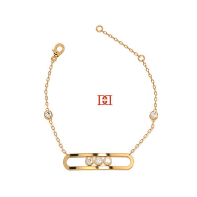 Luxury 925 Sterling Silver Gold Plated Diamond Bracelet, Minimal Bar Charm Bracelet, Dainty Everyday Jewelry Gift Her & Him