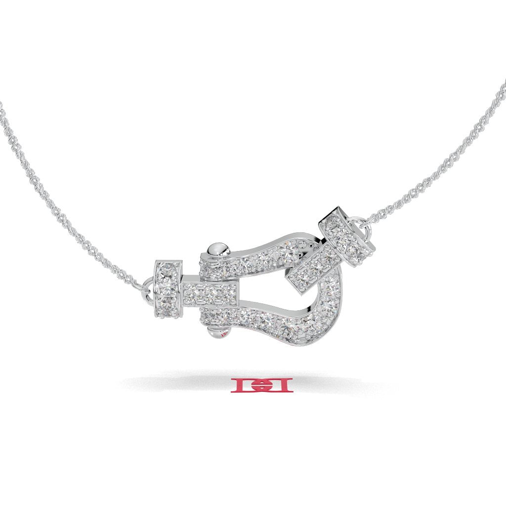 Luxury Diamond Buckle Pendant Necklace 925 Sterling Silver White Diamond Pavé Designer Statement Jewelry Gift