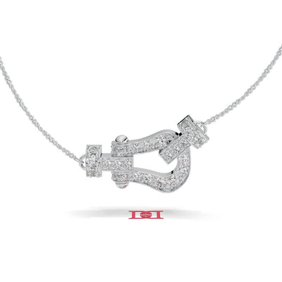 Luxury Diamond Buckle Pendant Necklace 925 Sterling Silver White Diamond Pavé Designer Statement Jewelry Gift