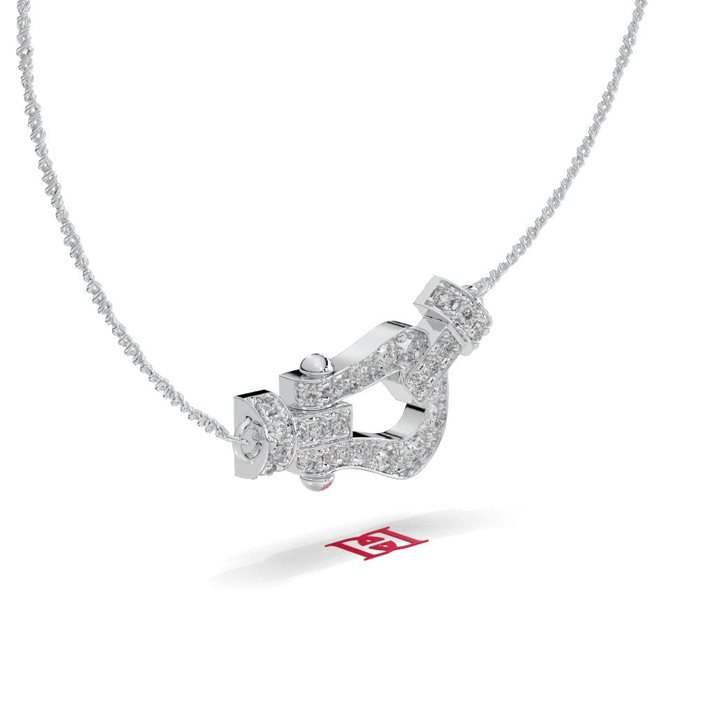 Luxury Diamond Buckle Pendant Necklace 925 Sterling Silver White Diamond Pavé Designer Statement Jewelry Gift