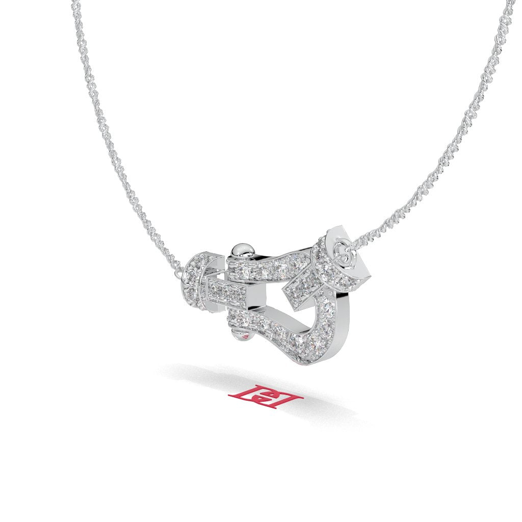 Luxury Diamond Buckle Pendant Necklace 925 Sterling Silver White Diamond Pavé Designer Statement Jewelry Gift