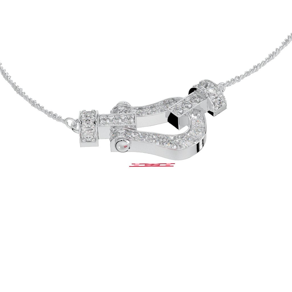 Luxury Diamond Buckle Pendant Necklace 925 Sterling Silver White Diamond Pavé Designer Statement Jewelry Gift