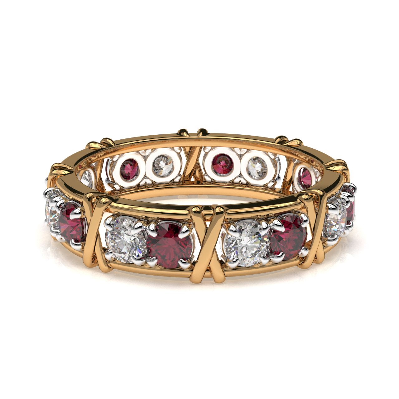 Vijay Deverakonda'S Ring | 16 Stone X Crown Ring | Gold | Diamond (Certified) + Ruby