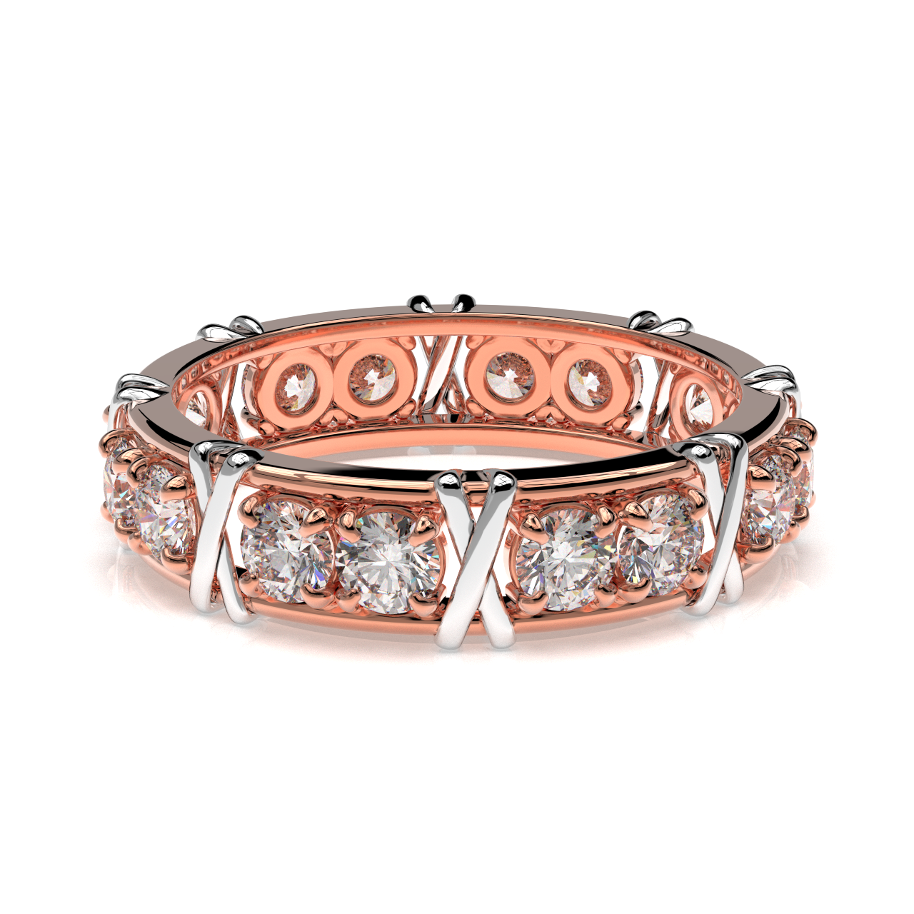 Vijay Deverakonda'S Ring | 16 Stone X Crown Ring | Rose Gold + White | Diamond (Certified)