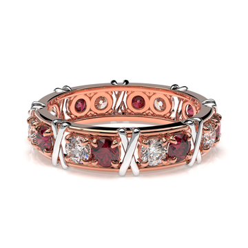 Vijay Deverakonda'S Ring | 16 Stone X Crown Ring | Rose Gold + White | Diamond (Certified) + Ruby