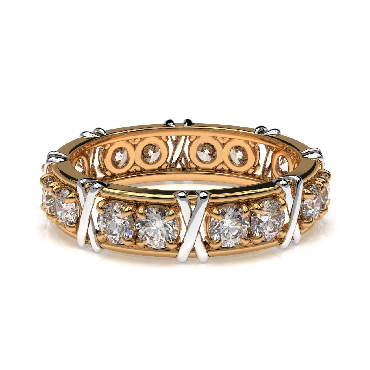 Vijay Deverakonda'S Ring | 16 Stone X Crown Ring | Yellow + White | Diamond (Certified)