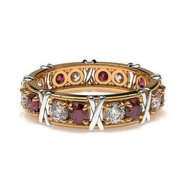 Vijay Deverakonda'S Ring | 16 Stone X Crown Ring | Yellow + White | Diamond (Certified) + Ruby