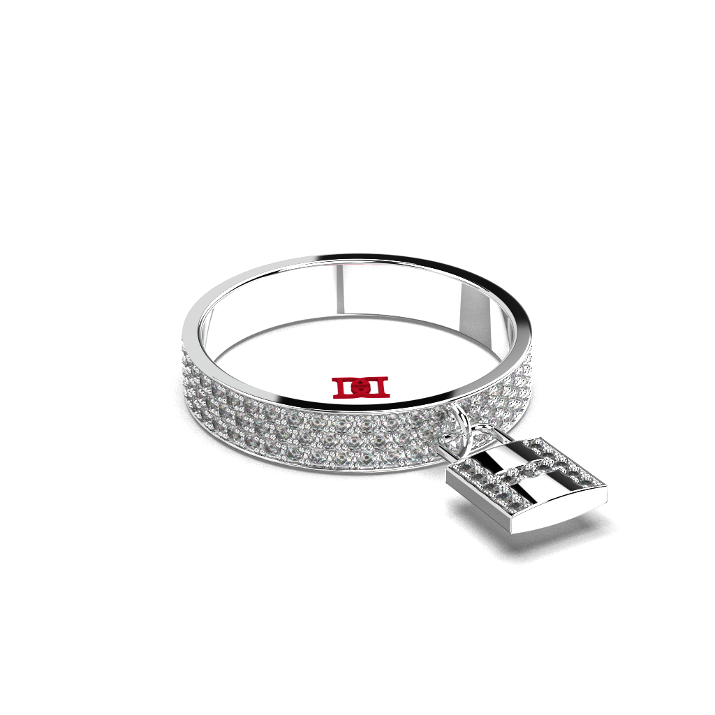 925 Sterling Silver Pavé Lock Ring, White Diamond  Band Ring, Luxury Statement Silver Ring, Modern Minimal Jewelry Gift