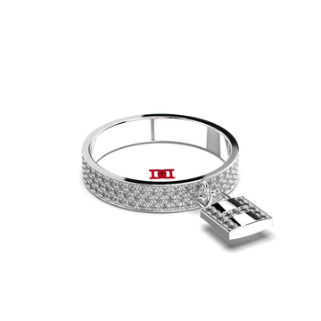 925 Sterling Silver Pavé Lock Ring, White Diamond  Band Ring, Luxury Statement Silver Ring, Modern Minimal Jewelry Gift