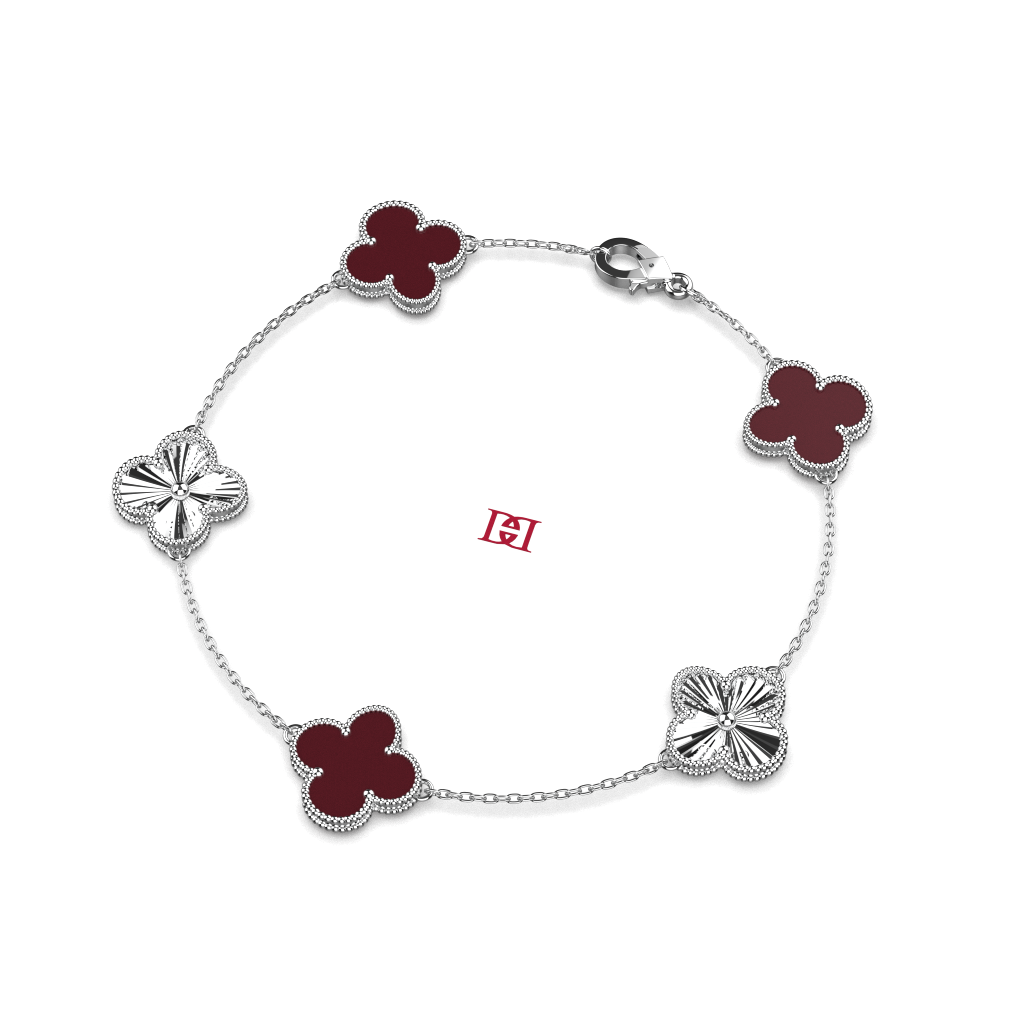Luxury 925 Sterling Silver Clover Bracelet, Red Enamel Flower Charm Bracelet,  Elegant Everyday Fine Jewelry Gift for Her