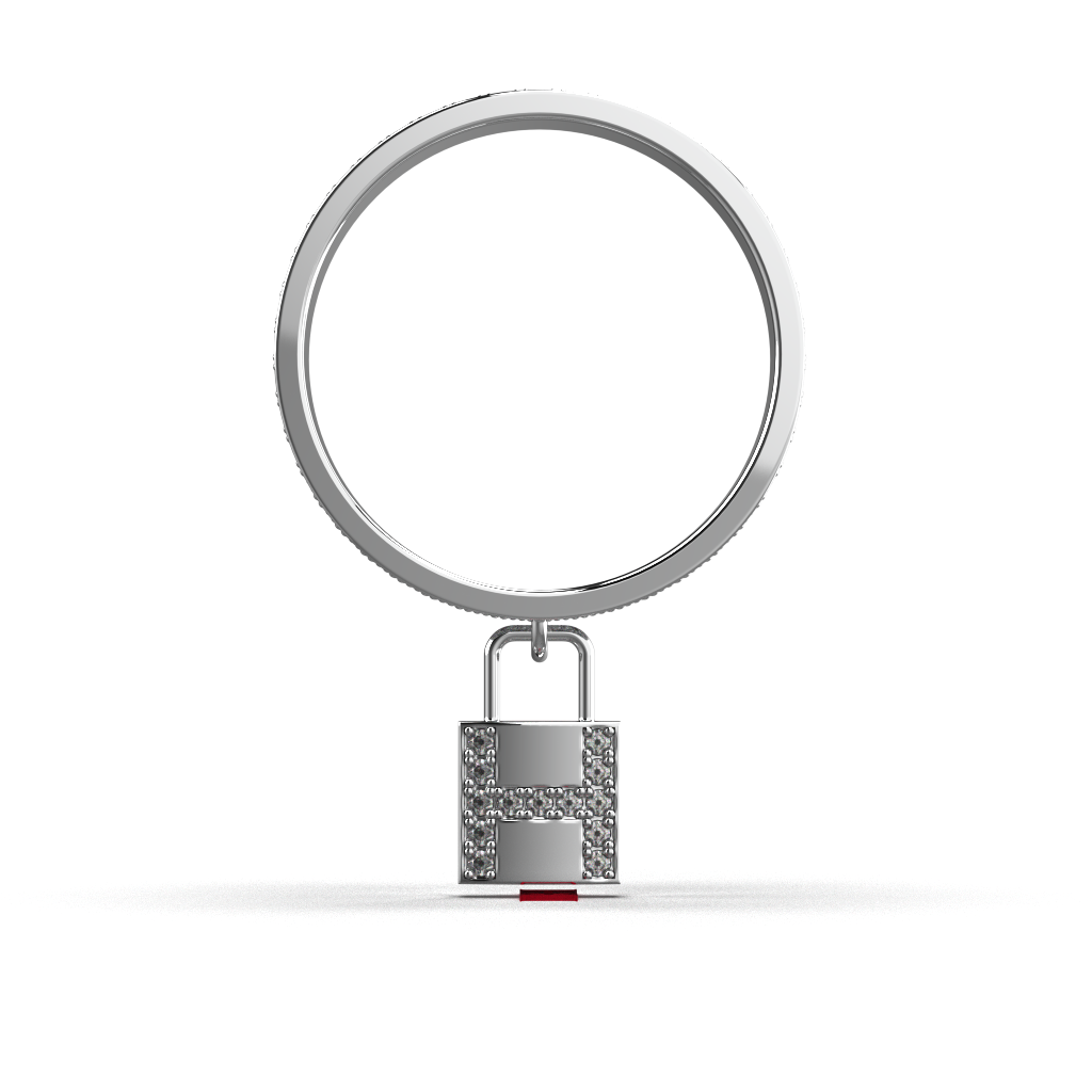 925 Sterling Silver Pavé Lock Ring, White Diamond  Band Ring, Luxury Statement Silver Ring, Modern Minimal Jewelry Gift