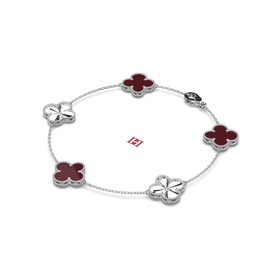 Luxury 925 Sterling Silver Clover Bracelet, Red Enamel Flower Charm Bracelet,  Elegant Everyday Fine Jewelry Gift for Her