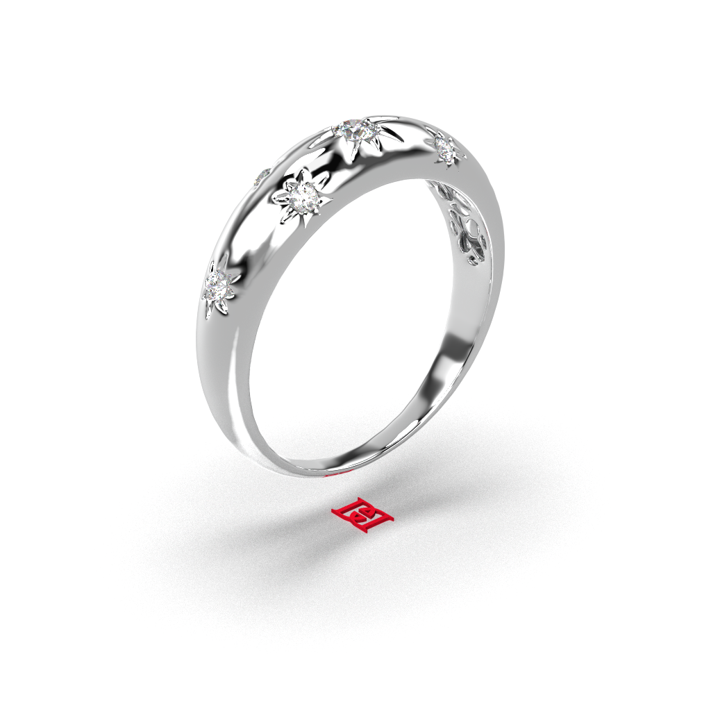 925 Sterling Silver Star Diamond Ring | Celestial Diamond Band | Minimal Luxury Stackable Ring | White Diamond Silver Ring