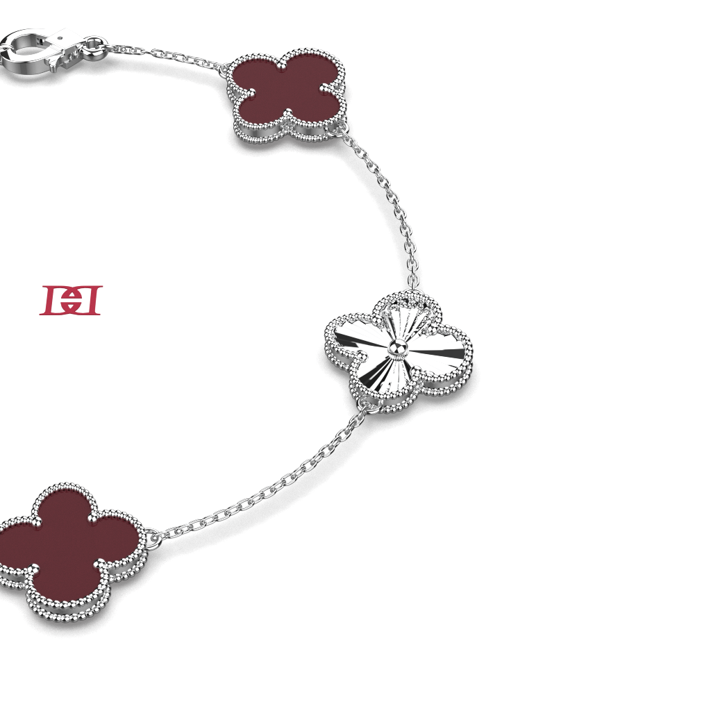 Luxury 925 Sterling Silver Clover Bracelet, Red Enamel Flower Charm Bracelet,  Elegant Everyday Fine Jewelry Gift for Her