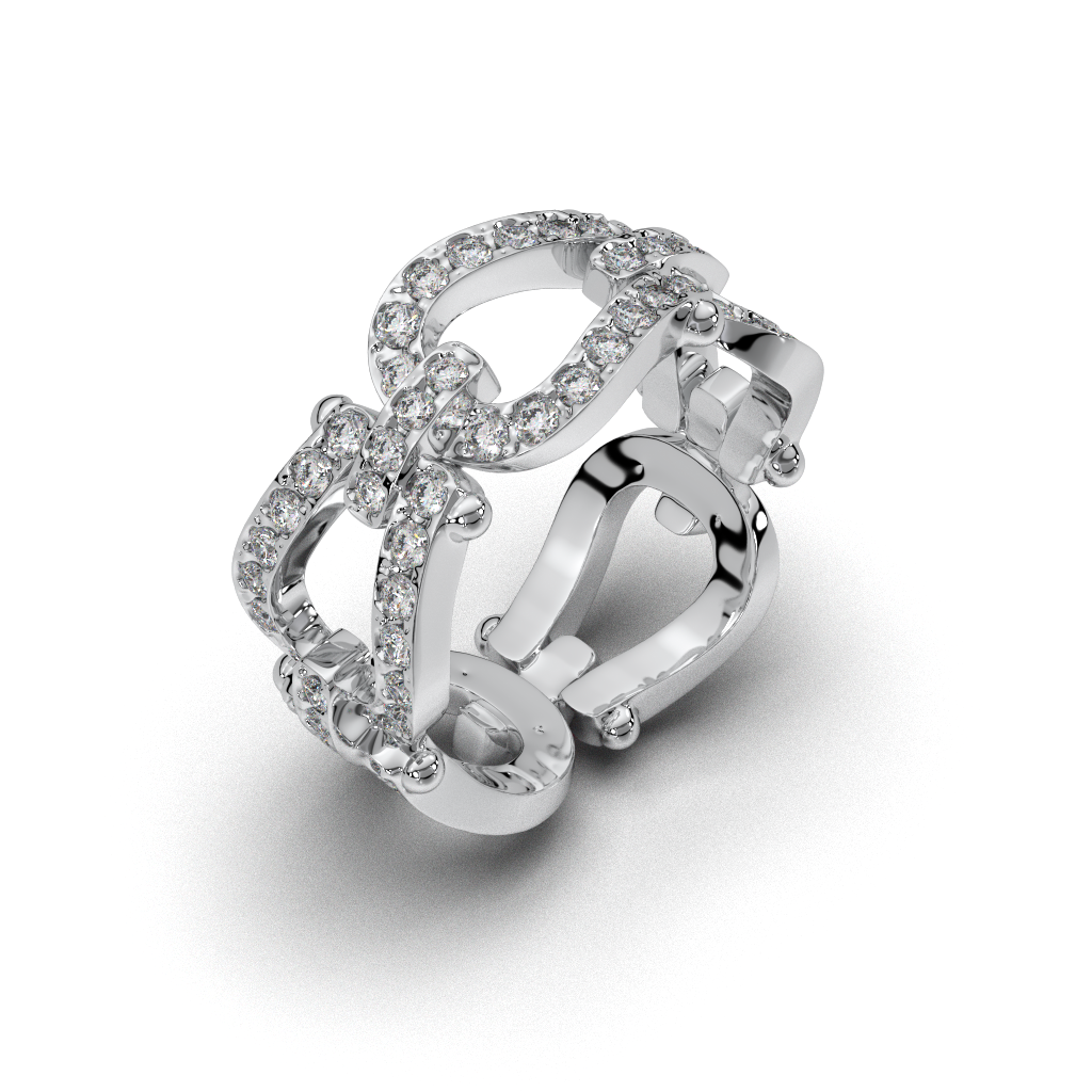 Luxury Diamond Link Ring in 925 Sterling Silver, Movable Chain Style Ring, Modern Statement Diamond Ring, High End Designer Jewelry