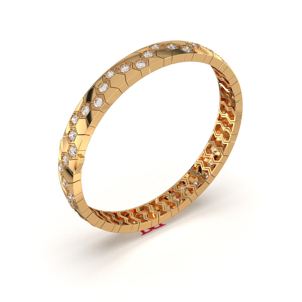Luxury Silver Diamond Bangle Bracelet | Diamond Hexagon Bracelet | 925 Sterling Silver Gold Finish Bracelet | Designer Statement Jewelry