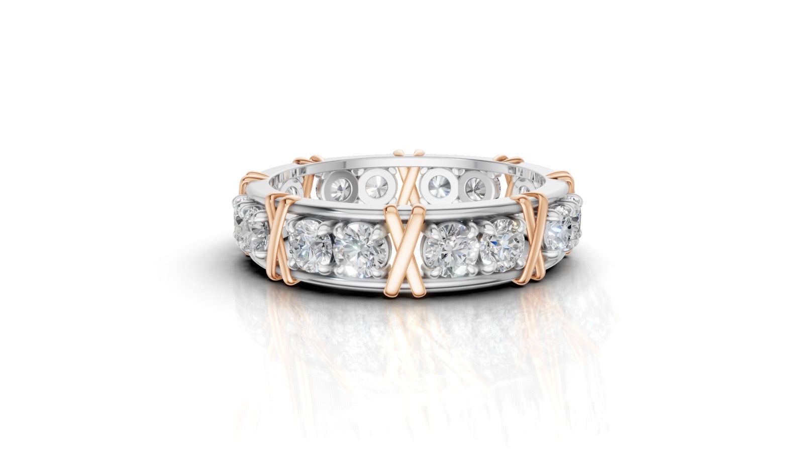 Vijay Deverakonda'S Ring | 16 Stone X Crown Ring | Rose Gold + White | Diamond (Certified)