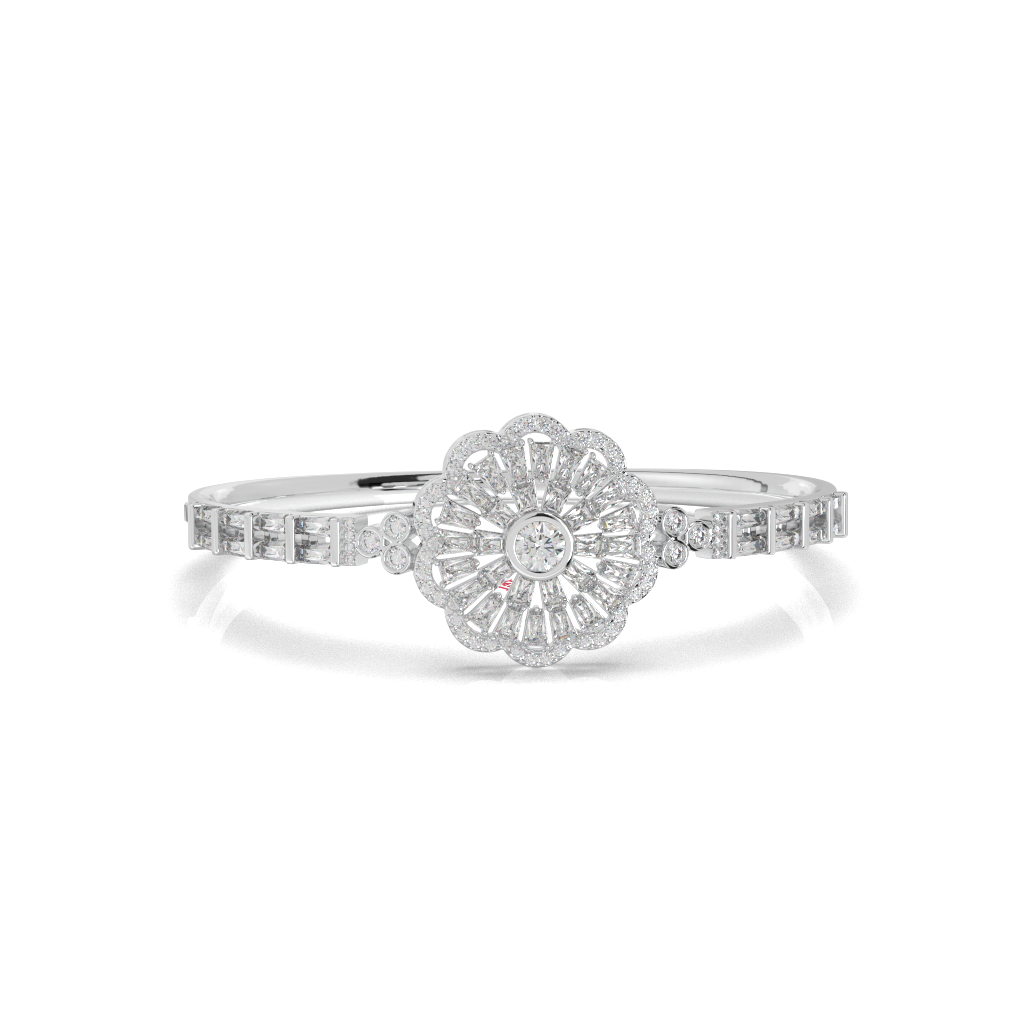Handmade 925 Sterling Silver Diamond Bangle Bracelet, Floral Halo Design