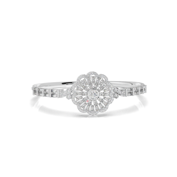 Handmade 925 Sterling Silver Diamond Bangle Bracelet, Floral Halo Design