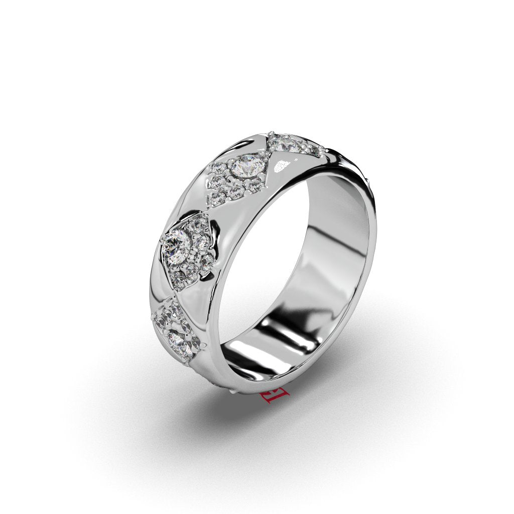 Luxury Silver Diamond Band Ring | White Diamond Designer Ring | 925 Sterling Silver Statement Ring | Elegant Modern Jewelry