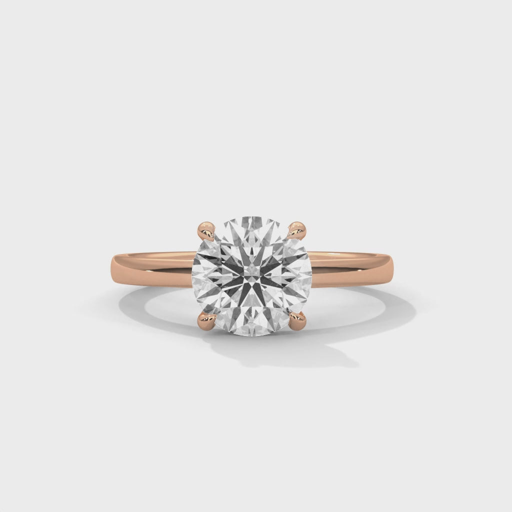 Round Cut Diamond Solitaire Engagement Ring in 14K Rose Gold, 1.50 Carat Lab Grown Diamond Classic Four Prong Ring