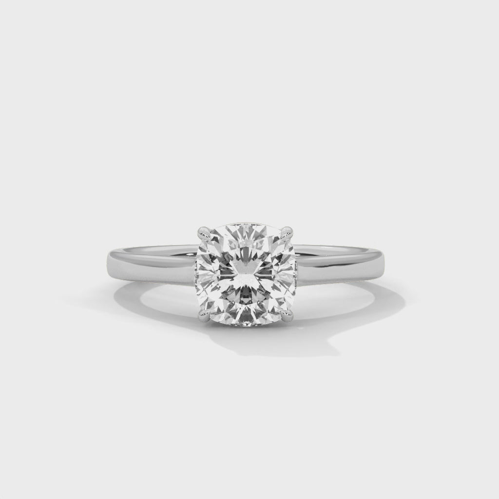 Cushion Cut Diamond Solitaire Engagement Ring in White Gold – Classic 4 Prong Cushion Diamond Ring – Minimalist Cushion Cut Proposal Ring – Elegant Solitaire Ring