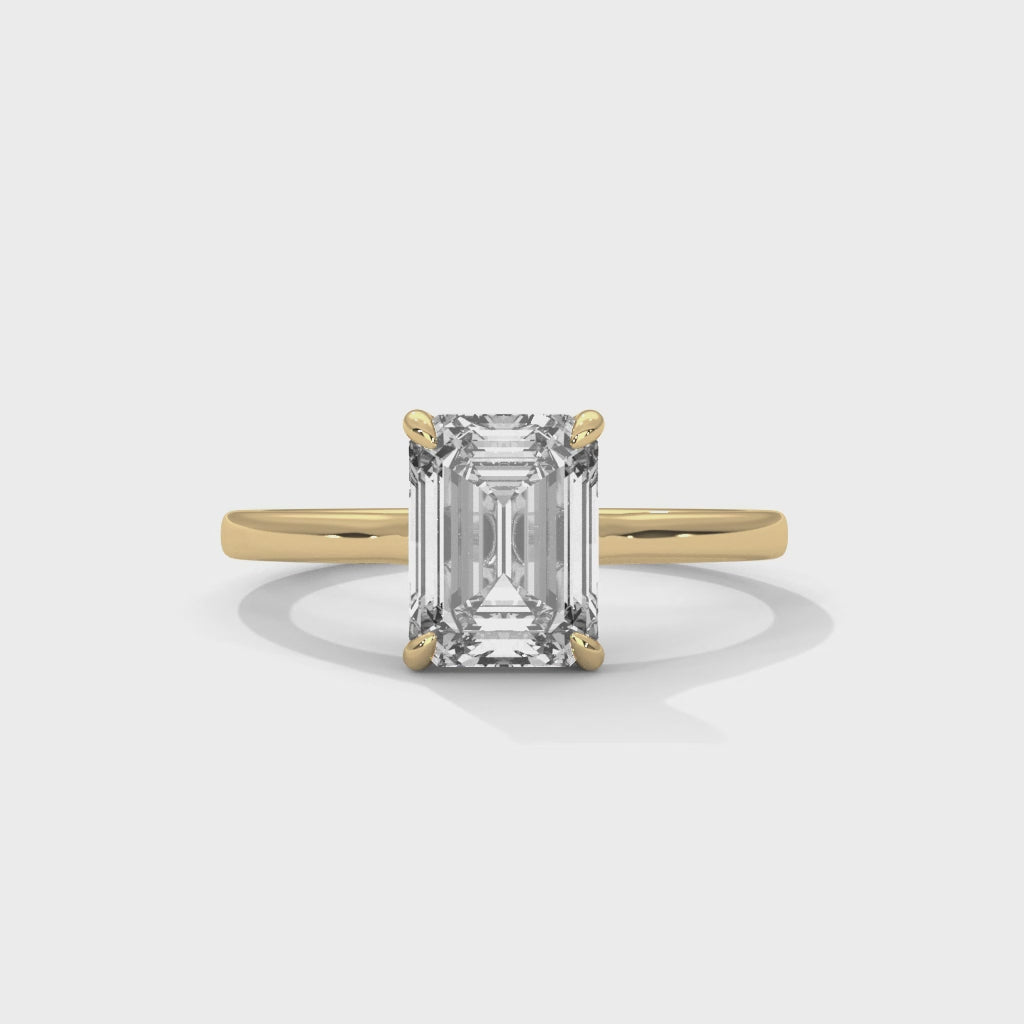 Emerald Cut Diamond Engagement Ring in Gold – Classic Emerald Cut Solitaire Diamond Ring