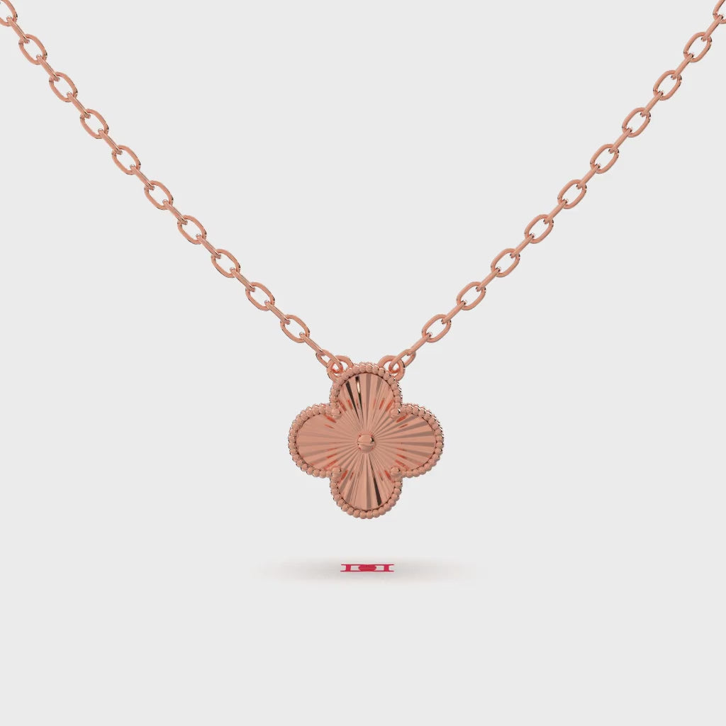Rose Gold Clover Necklace, 925 Sterling Silver Beaded Pendant